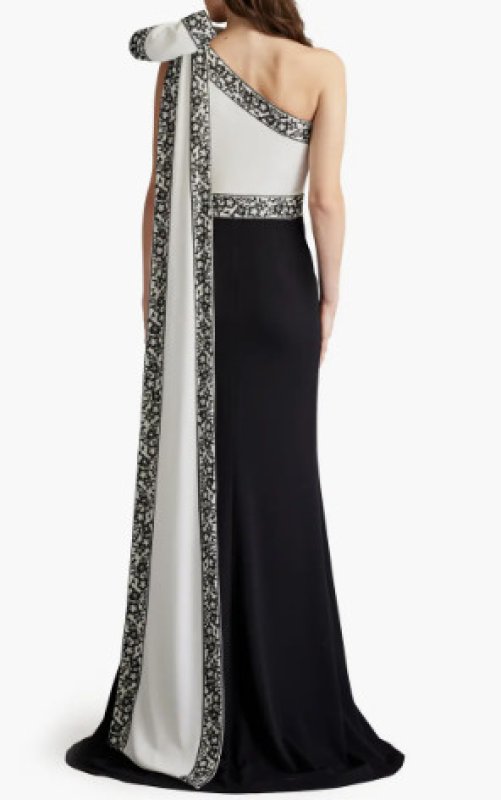 画像3: セール！【日比麻音子さん着用】Tadashi Shoji タダシショージ 　Domini  リボンワンショルダー Gown　ブラック、ホワイト  10131 (3)