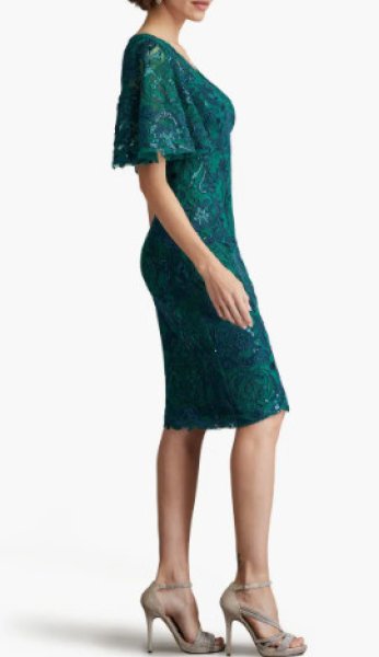 画像2: Tadashi Shoji タダシショージ  Leya フラッタースリーブドレス  グリーン系 (2)