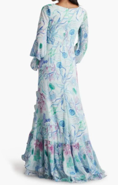 画像2: セール!Tadashi Shoji  タダシショージ   Byne Bishop Sleeve Ruffle Gown ブルー系 (2)