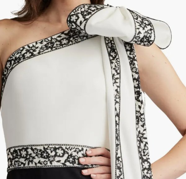 画像4: セール！【日比麻音子さん着用】Tadashi Shoji タダシショージ 　Domini  リボンワンショルダー Gown　ブラック、ホワイト  10131 (4)