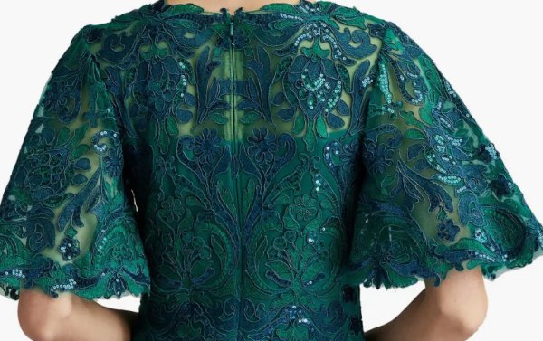 画像4: Tadashi Shoji タダシショージ  Leya フラッタースリーブドレス  グリーン系 (4)