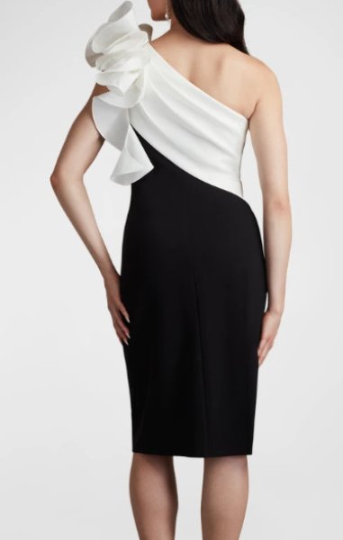 画像3: Tadashi Shoji タダシショージ  Aria One-Shoulder Ruffle Dress ブラック、ホワイト (3)