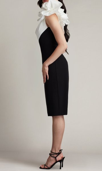 画像2: Tadashi Shoji タダシショージ  Aria One-Shoulder Ruffle Dress ブラック、ホワイト (2)