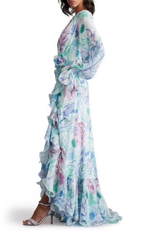 画像3: セール！Tadashi Shoji  タダシショージ  　Byne Bishop Sleeve Ruffle Gown　ブルー系 (3)