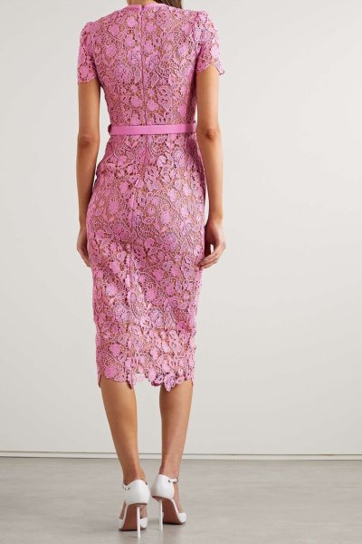 画像3: Self Portrait セルフポートレート Pink Guipure Lace Midi Dress (3)