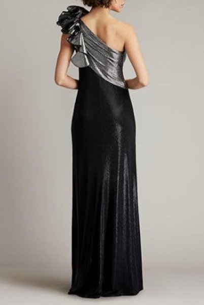 画像4: Tadashi Shoji タダシショージ  KORRA  ワンショルダー Gown ブラック、シルバー (4)