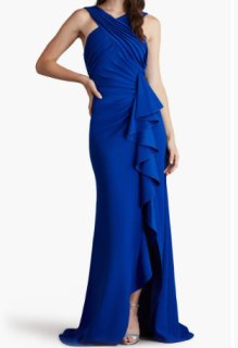 Tadashi Shoji ブルーラッフルドレス セール！Tadashi Shoji タダシショージ Setta キャスケードラッフル
