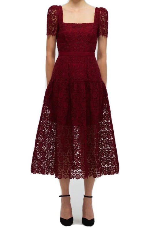 画像1: 【パリスヒルトン愛用】Self Portrait　セルフポートレート　Burgundy Guipure lace midi dress  09091 (1)