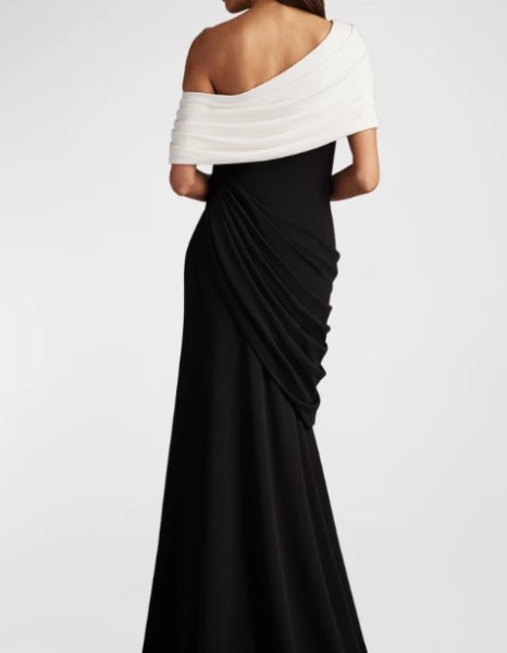 画像3: Tadashi Shoji タダシショージ  Prewitt Pleated Drape Gown  ブラック、ホワイト (3)