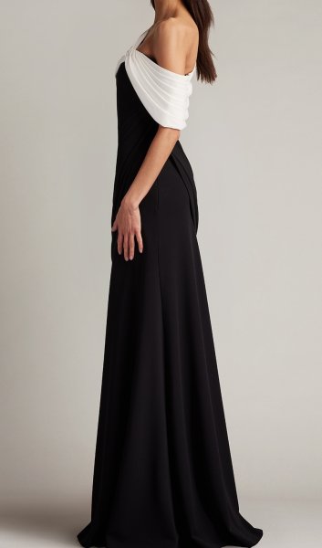 画像2: Tadashi Shoji タダシショージ  Prewitt Pleated Drape Gown  ブラック、ホワイト (2)
