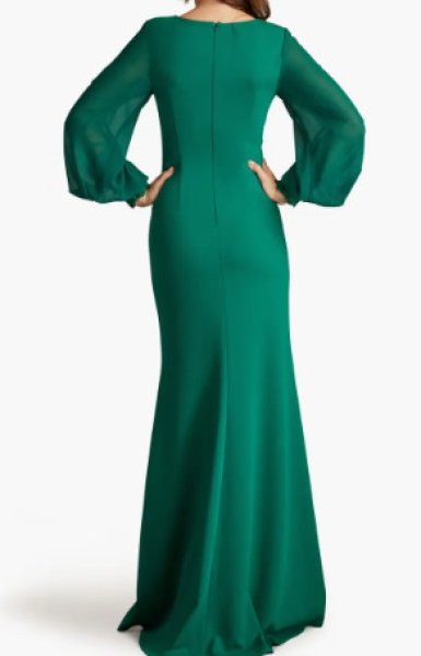 画像2:  Tadashi Shoji  タダシショージ Sahana Bishop Sleeve Plunge Gown  グリーン系  (2)