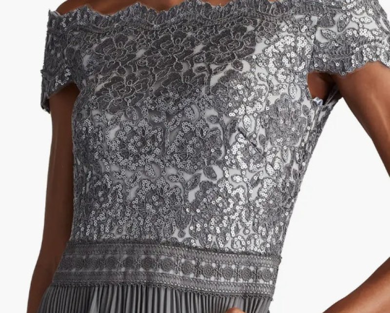 画像3: セール！Tadashi Shoji  タダシショージ    Bode スパンコールレースプリーツドレス　シルバー系 (3)