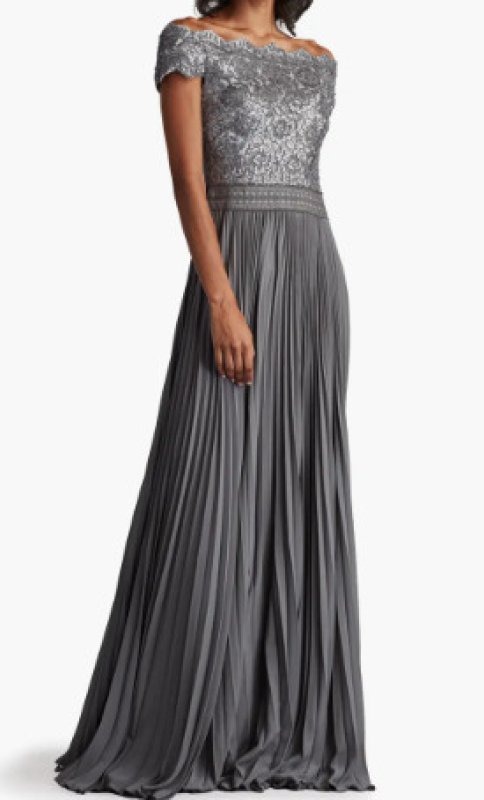 画像1: セール！Tadashi Shoji  タダシショージ    Bode スパンコールレースプリーツドレス　シルバー系 (1)