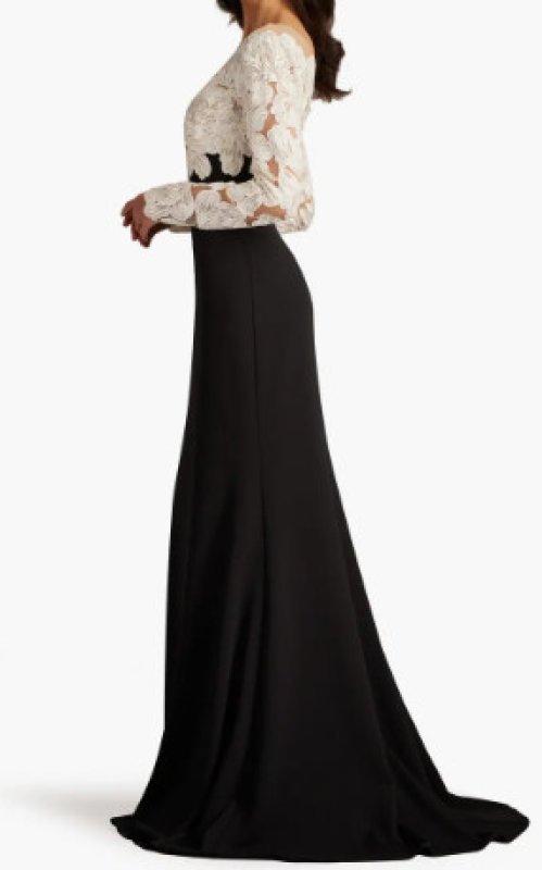 画像3: Tadashi Shoji  タダシショージ    Golie Embroidered Bodice Illusion Gown ブラック、ホワイト (3)