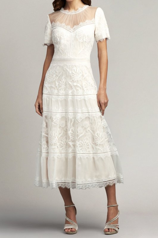 画像1: Tadashi Shoji タダシショージ   camilla Lace Tea-Length ドレス  アイボリー系  02132 (1)