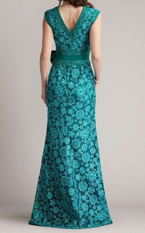 画像2:  Tadashi Shoji  タダシショージ　Esha Embroidered Waist Bow Gown グリーン系  11094 (2)