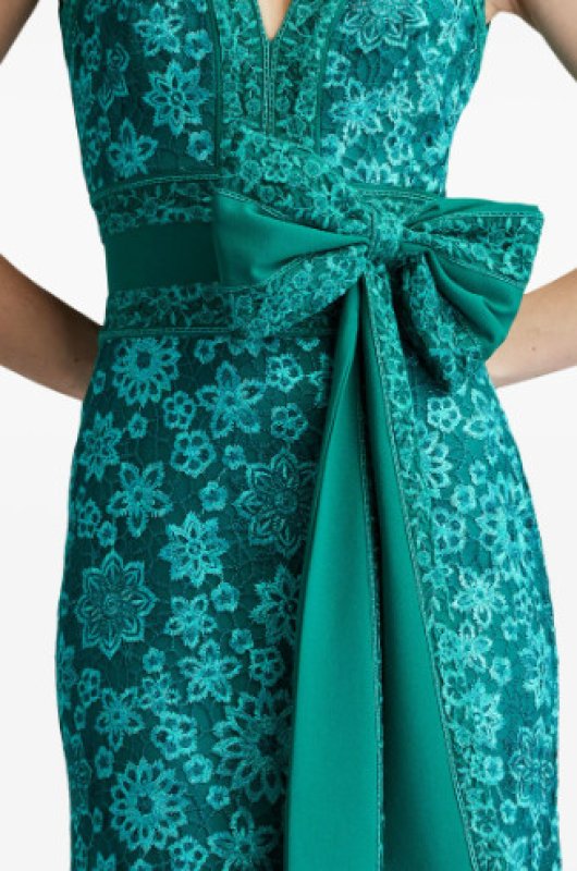 画像3:  Tadashi Shoji  タダシショージ　Esha Embroidered Waist Bow Gown グリーン系  11094 (3)
