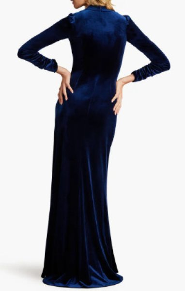 画像2: Tadashi Shoji タダシショージ  Bevan Velvet Waterfall Drape Gown  ネイビー (2)