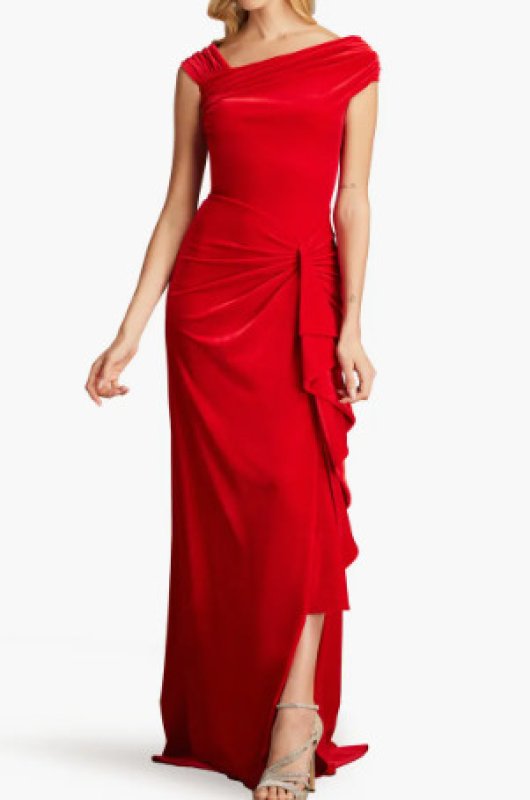 画像1: Tadashi Shoji タダシショージ   Cidra ベルベットドレープドレス レッド系  12054 (1)