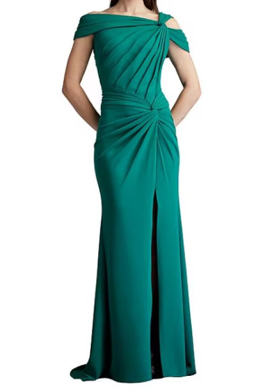 画像1: Tadashi Shoji タダシショージ  Denali Asymmetric Twist-Knot Gown グリーン  11095 (1)