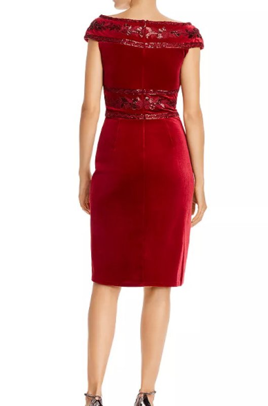 画像4: サイズ追加！Tadashi Shoji タダシショージ  スパンコール刺繍ベルベットドレス　レッド系  11071 (4)