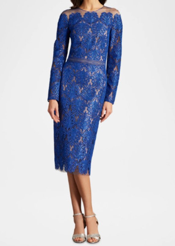 画像1: Tadashi Shoji タダシショージ  Camie  スパンコール刺繡オフショルダードレス　ブルー系  12141 (1)