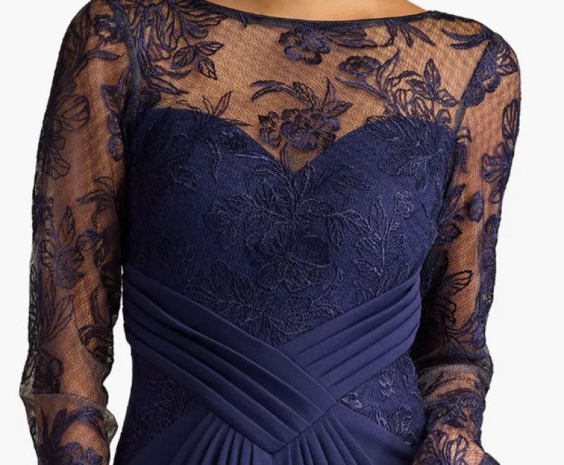 画像3: セール！Tadashi Shoji  タダシショージ　RAVINA EMBROIDERED ILLUSION GOWN　ネイビー系  03073 (3)