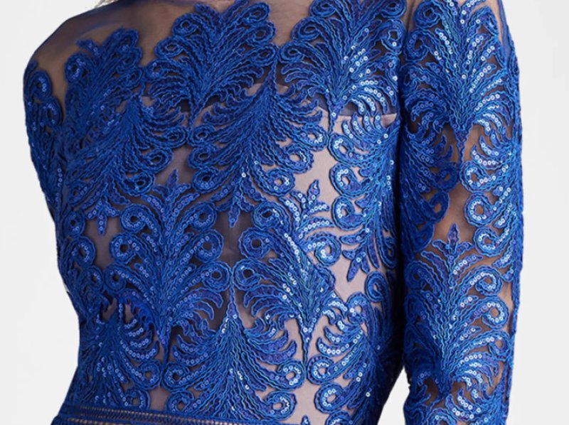 画像3: Tadashi Shoji タダシショージ  Camie  スパンコール刺繡オフショルダードレス　ブルー系  12141 (3)