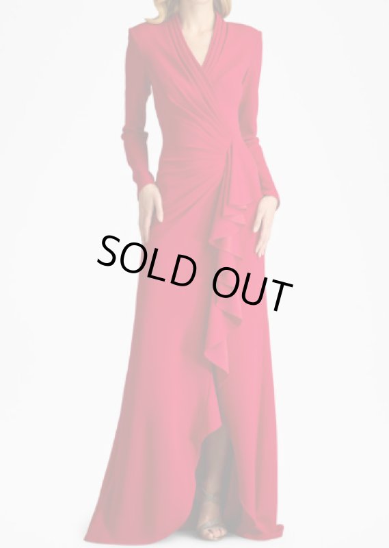 画像1: Tadashi Shoji タダシショージ   MARKUM LONG-SLEEVE FLOUNCE GOWN  　レッド  11302  12051 (1)