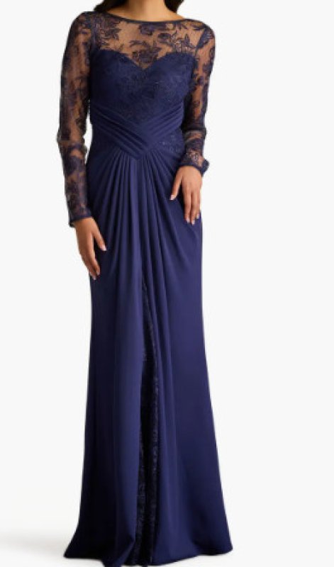 画像1: セール！Tadashi Shoji  タダシショージ　RAVINA EMBROIDERED ILLUSION GOWN　ネイビー系  03073 (1)