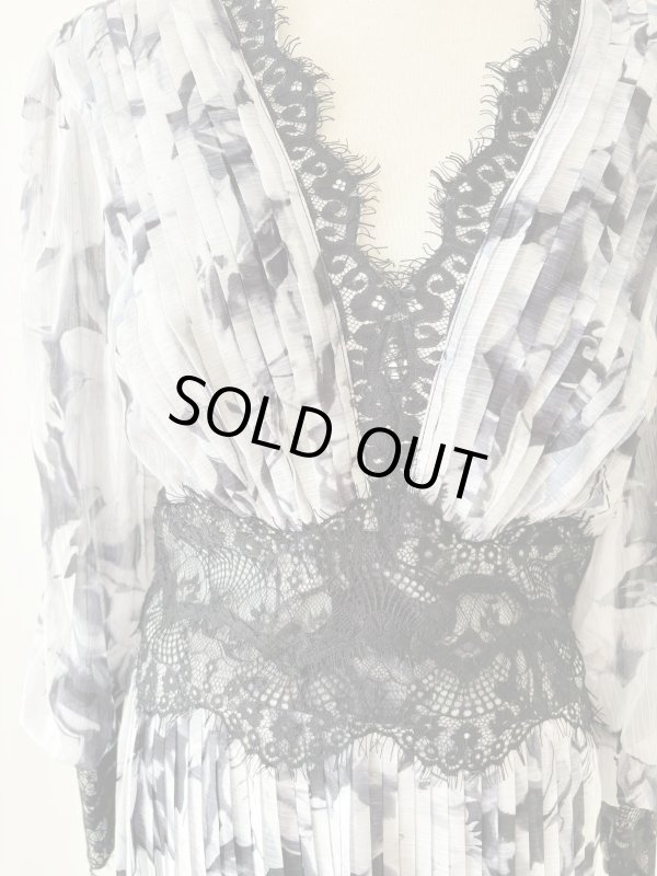 画像6: 即発！【田中美里さん着用】Tadashi Shoji タダシショージ  JESSIE プリーツシフォンドレス　ブラック、アイボリー系  11131 (6)