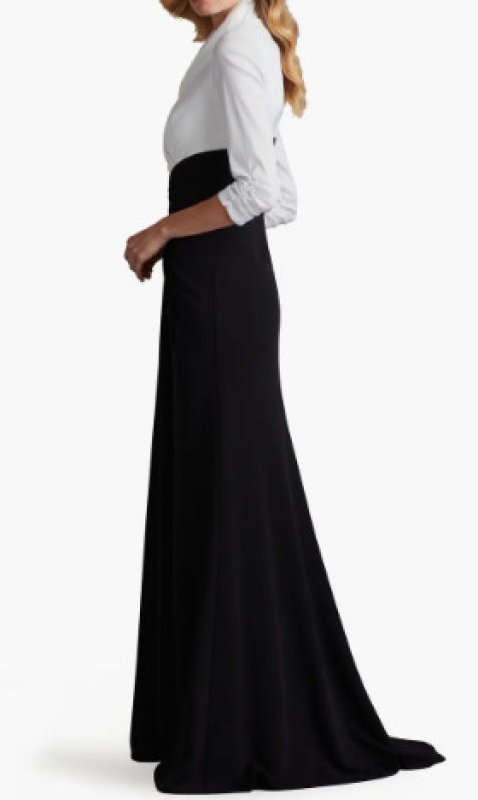 画像3: 再販売！Tadashi Shoji  タダシショージ  Vanguard Collared Contrast Gown  ブラック、アイボリー (3)