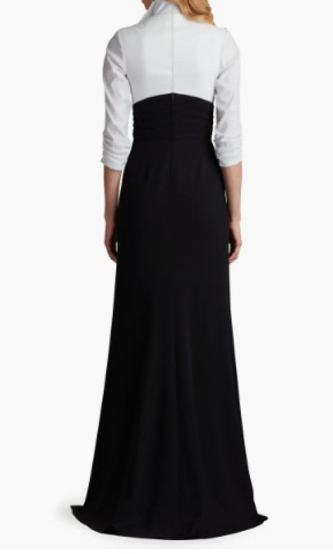 画像2: 再販売！Tadashi Shoji  タダシショージ  Vanguard Collared Contrast Gown  ブラック、アイボリー (2)