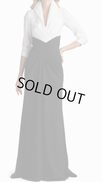 画像1: Tadashi Shoji  タダシショージ  Vanguard Collared Contrast Gown  ブラック、アイボリー (1)