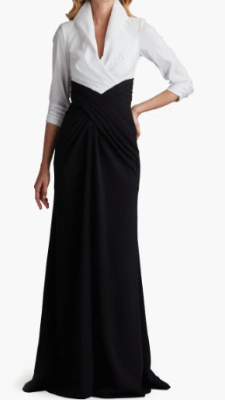 画像1: 再販売！Tadashi Shoji  タダシショージ  Vanguard Collared Contrast Gown  ブラック、アイボリー (1)