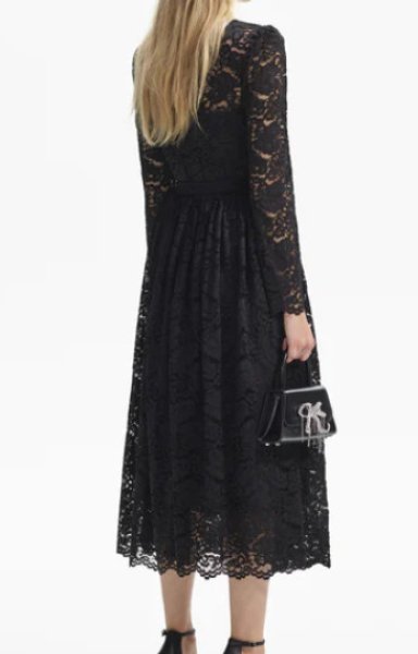 画像2: Self Portrait セルフポートレート Black Cord Lace Long Sleeve Midi Dress (2)