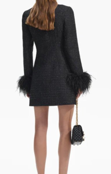 画像2: 【スカーレット・ヨハンソン愛用】Self Portrait セルフポートレート  Black Sequin Boucle Feather Mini Dress  11262 (2)
