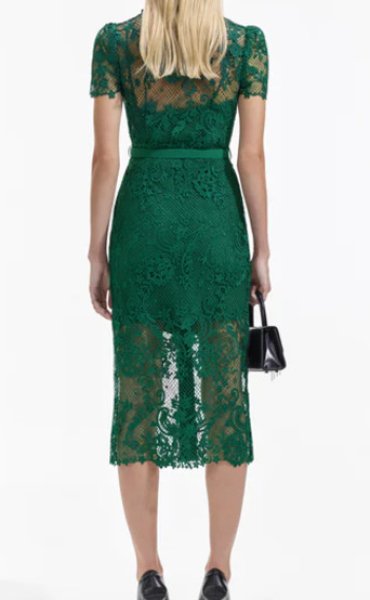 画像2: Self Portrait セルフポートレート Green Lace Button Front Midi Dress (2)