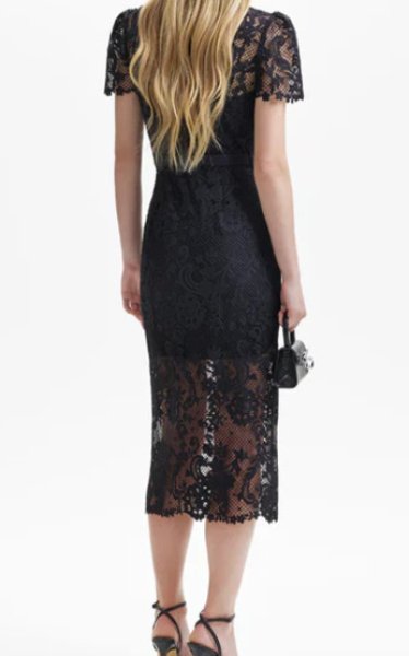 画像2: Self Portrait セルフポートレート Black Lace Button Front Midi Dress (2)