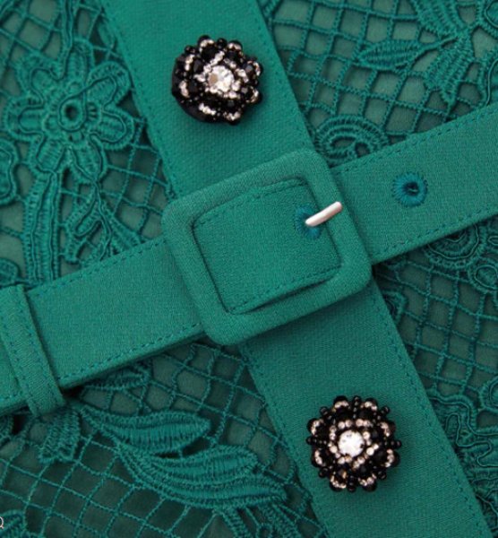 画像3: Self Portrait セルフポートレート Green Lace Button Front Midi Dress (3)
