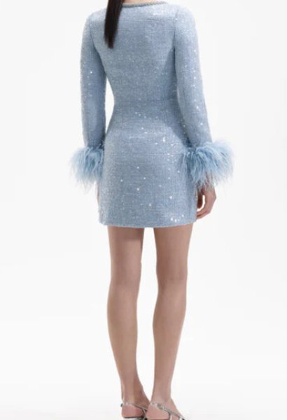 画像2: 【ニッキーヒルトン愛用】Self Portrait セルフポートレート  Blue Sequin Boucle Feather Mini Dress (2)