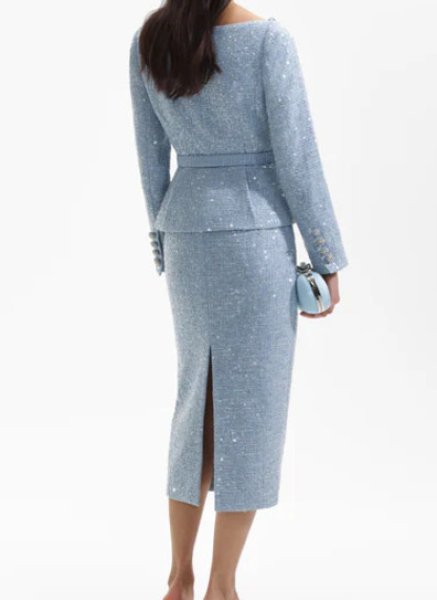 Self Portrait セルフポートレート Blue Sequin Boucle Midi