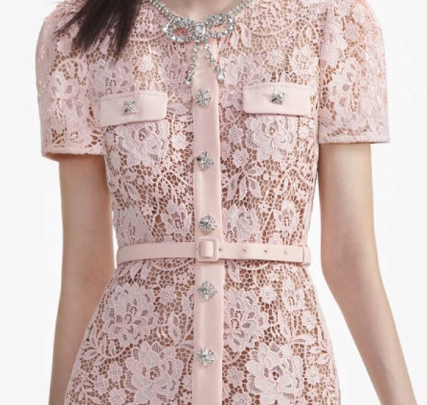 画像4: 【パリスヒルトン愛用】Self Portrait セルフポートレート Pink Lace Diamante Bow Midi Dress  02207 (4)
