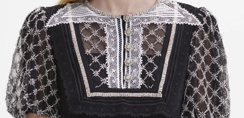 画像3: Self Portrait　セルフポートレート　Black Embellished Puff Sleeve Mini Dress (3)