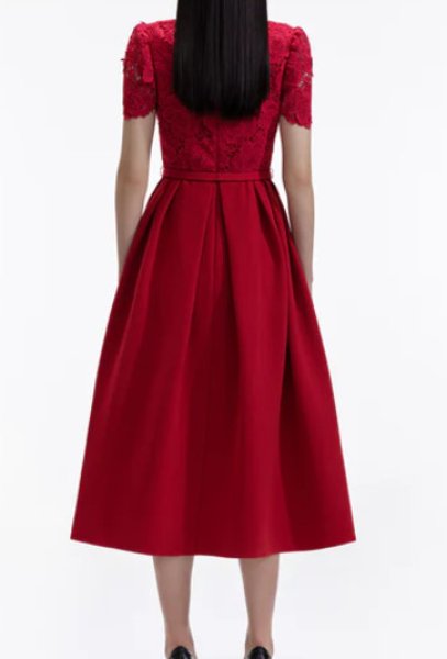 画像3: Self Portrait セルフポートレート Red Lace Crepe Midi Dress (3)