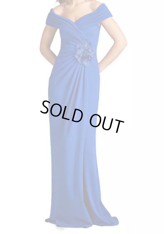 画像1: Tadashi Shoji タダシショージ  Penn Pleated Drape Gown 　ブルー  12191 (1)