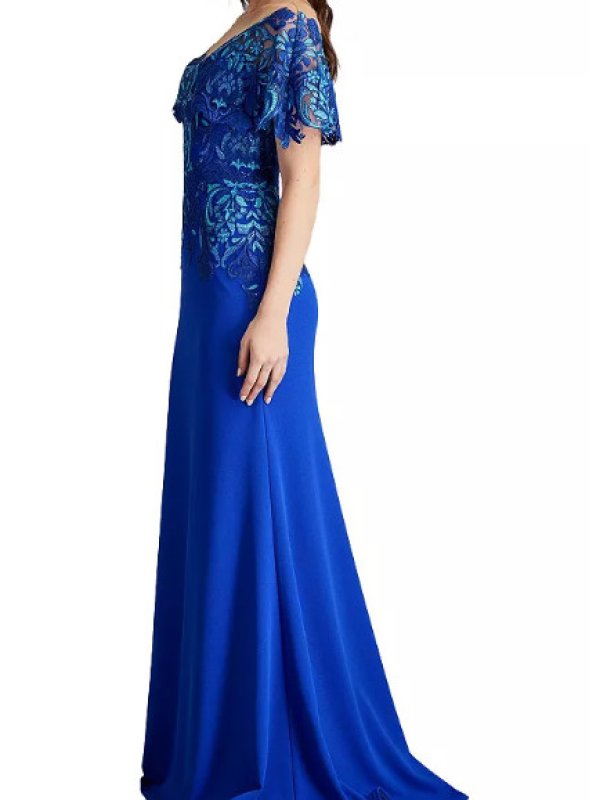 画像3: Tadashi Shoji タダシショージ  Deming Ruffled Sleeve Illusion Gown　ブルー系  12068 (3)