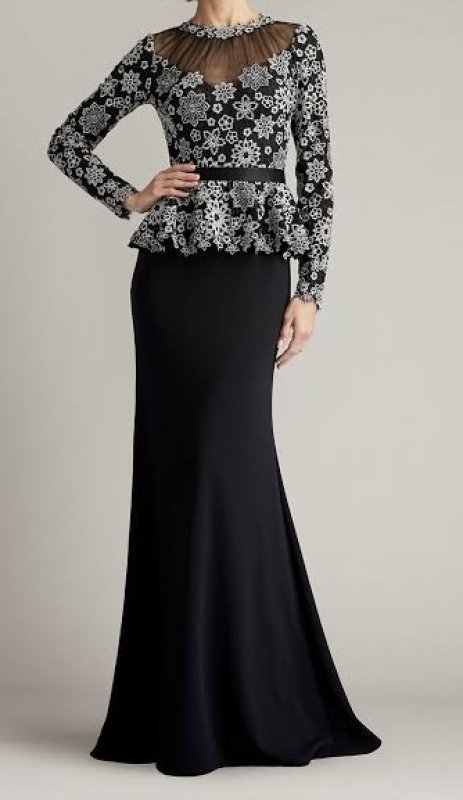 画像1:  セール！Tadashi Shoji  タダシショージ　Lata Embroidered Belted Peplum Gown　ブラック (1)