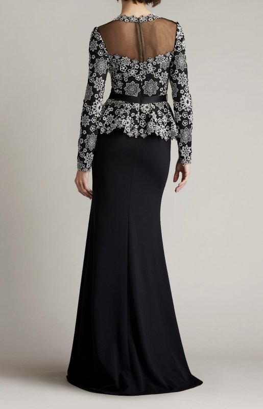 画像3:  セール！Tadashi Shoji  タダシショージ　Lata Embroidered Belted Peplum Gown　ブラック (3)