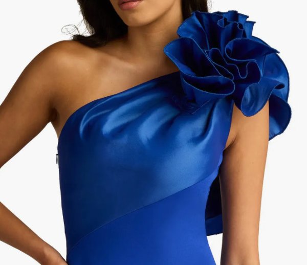 画像4: Tadashi Shoji タダシショージ  Aria One-Shoulder Ruffle Dress ブルー (4)